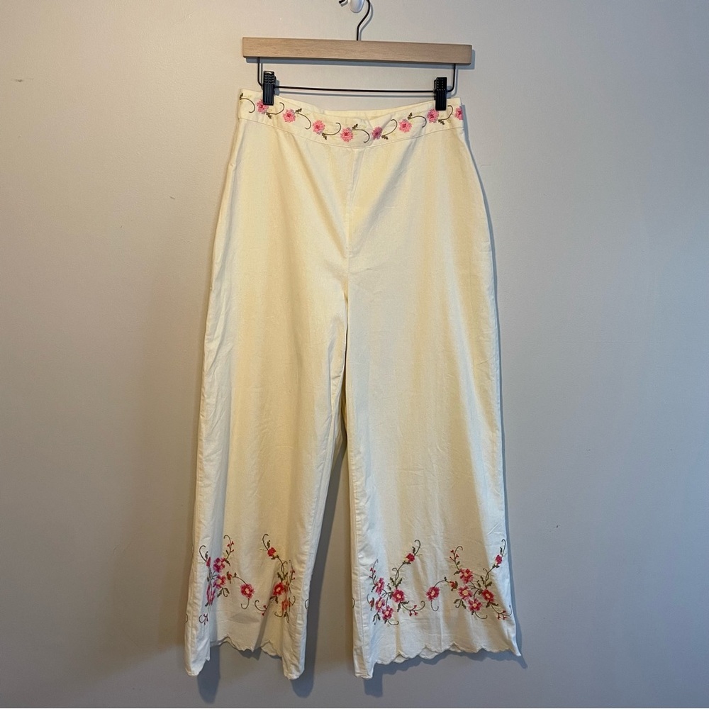 Sezane x Andion Cilio Trousers Floral Embroidered Scallop Hem